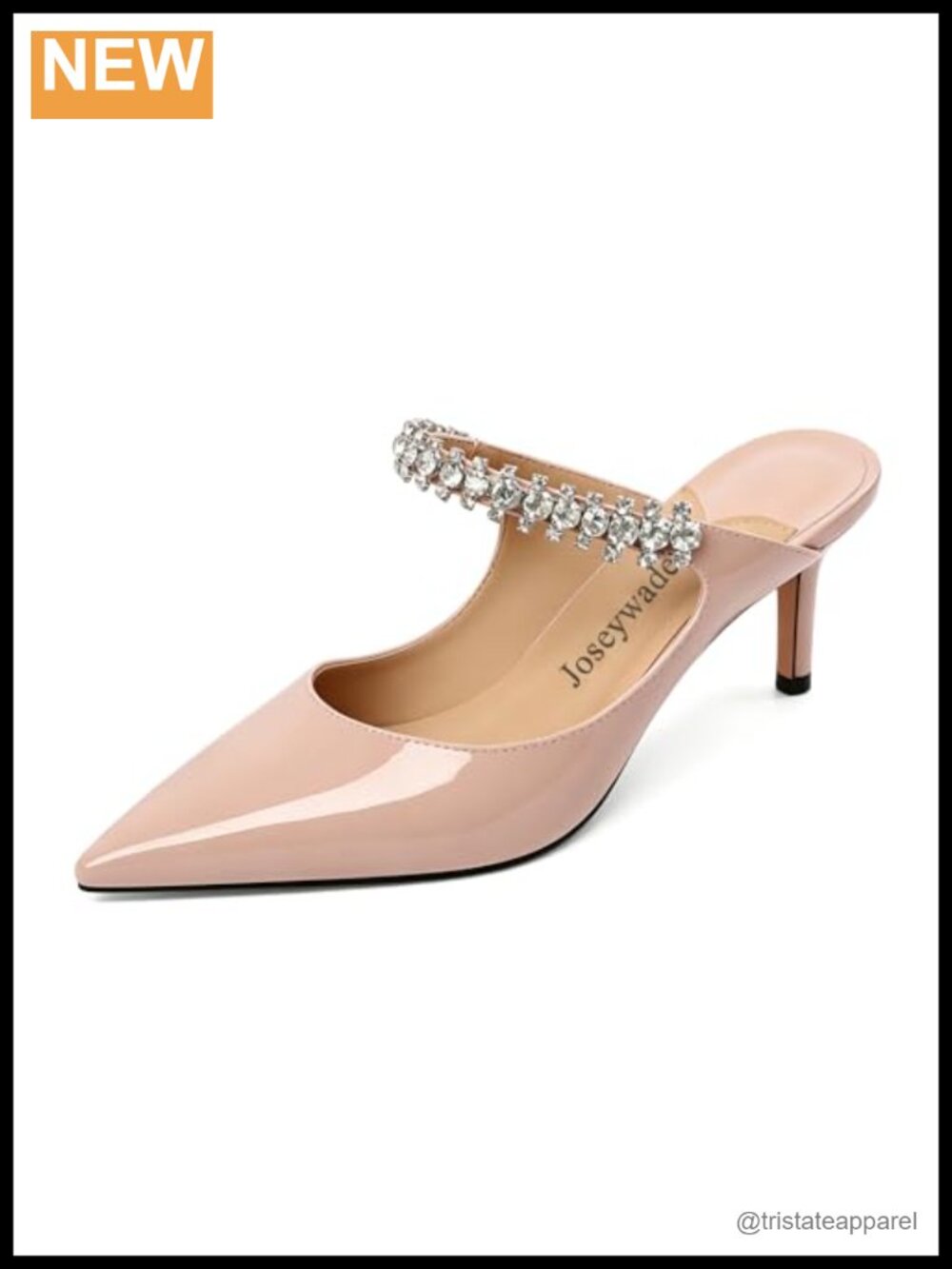 Women's Heeled Mules Sandals Pointed Toe Slip On 2.5 Inch Kitten Crystal Mule